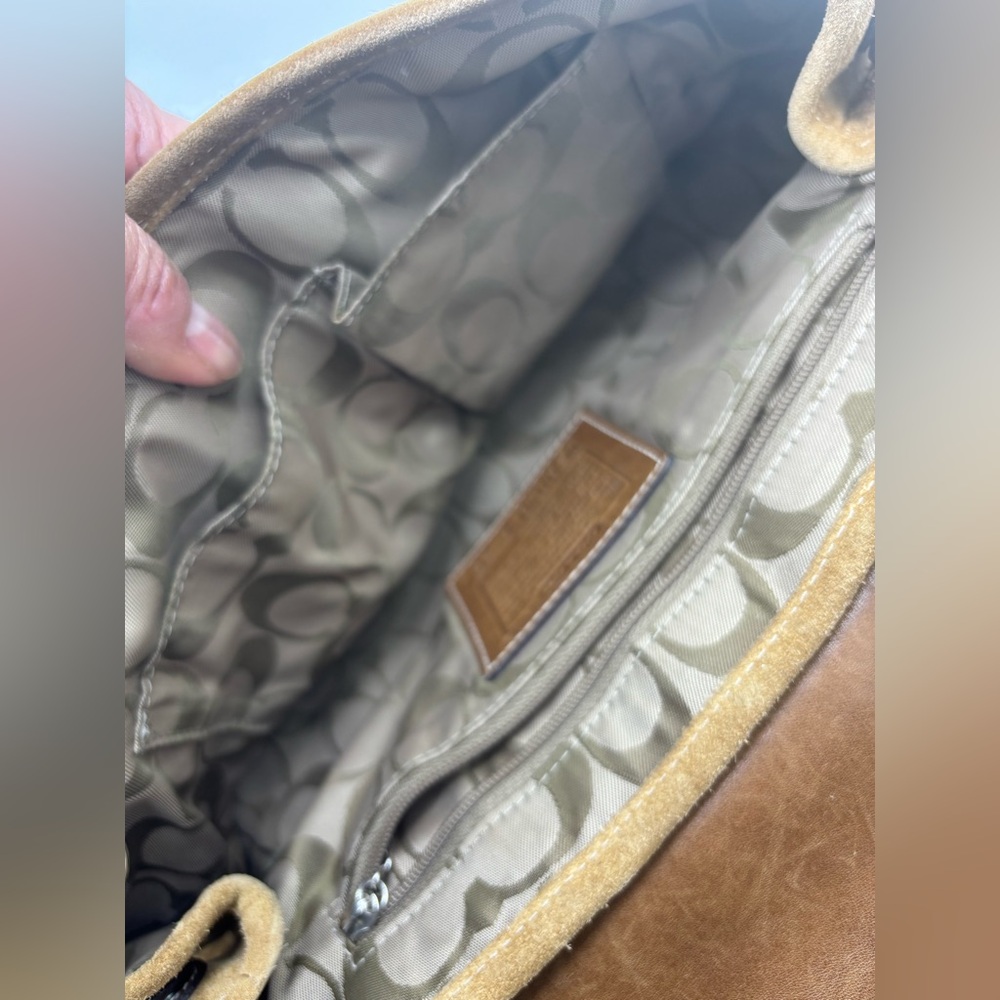 Coach Suede and Leather Shoulder Bag in Tan - Picture 9 of 13